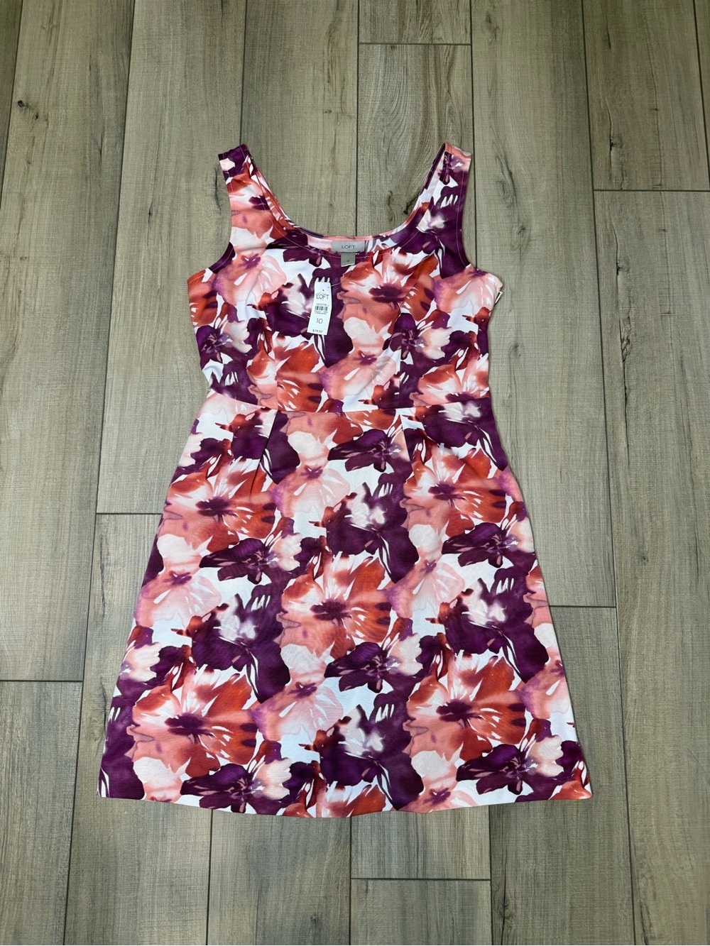 NWT LOFT Size 10 Floral Fit &Flare Dress Pink Purplr Wedding Guest